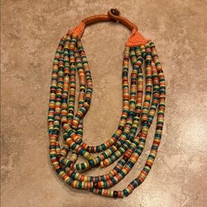 LOFT Red and Orange Multi-Strand Wood Bead Necklace